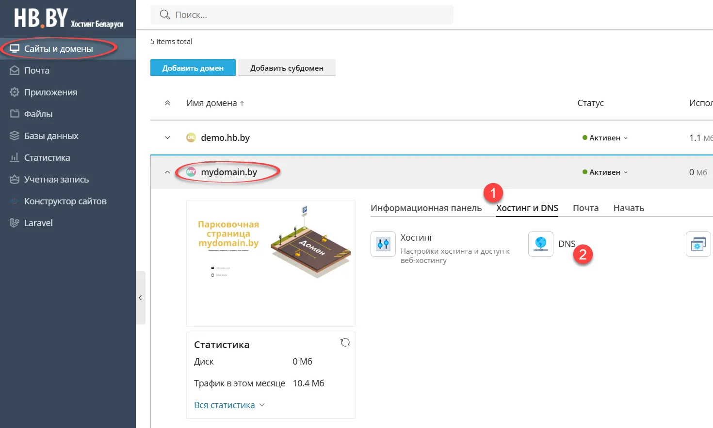 Вход в настройки DNS для домена в панели управления хостингом Plesk Изображение 3