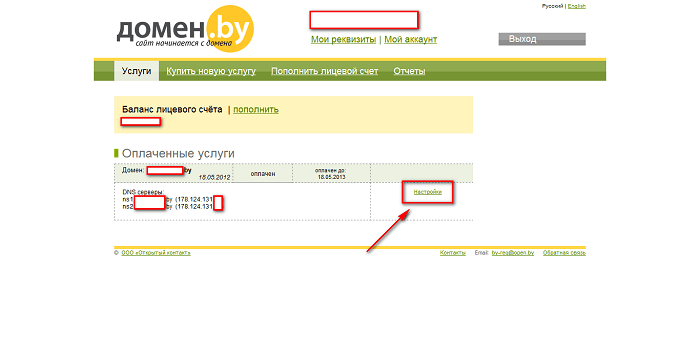 Как обновить DNS-серверы на domain.by - шаг 2