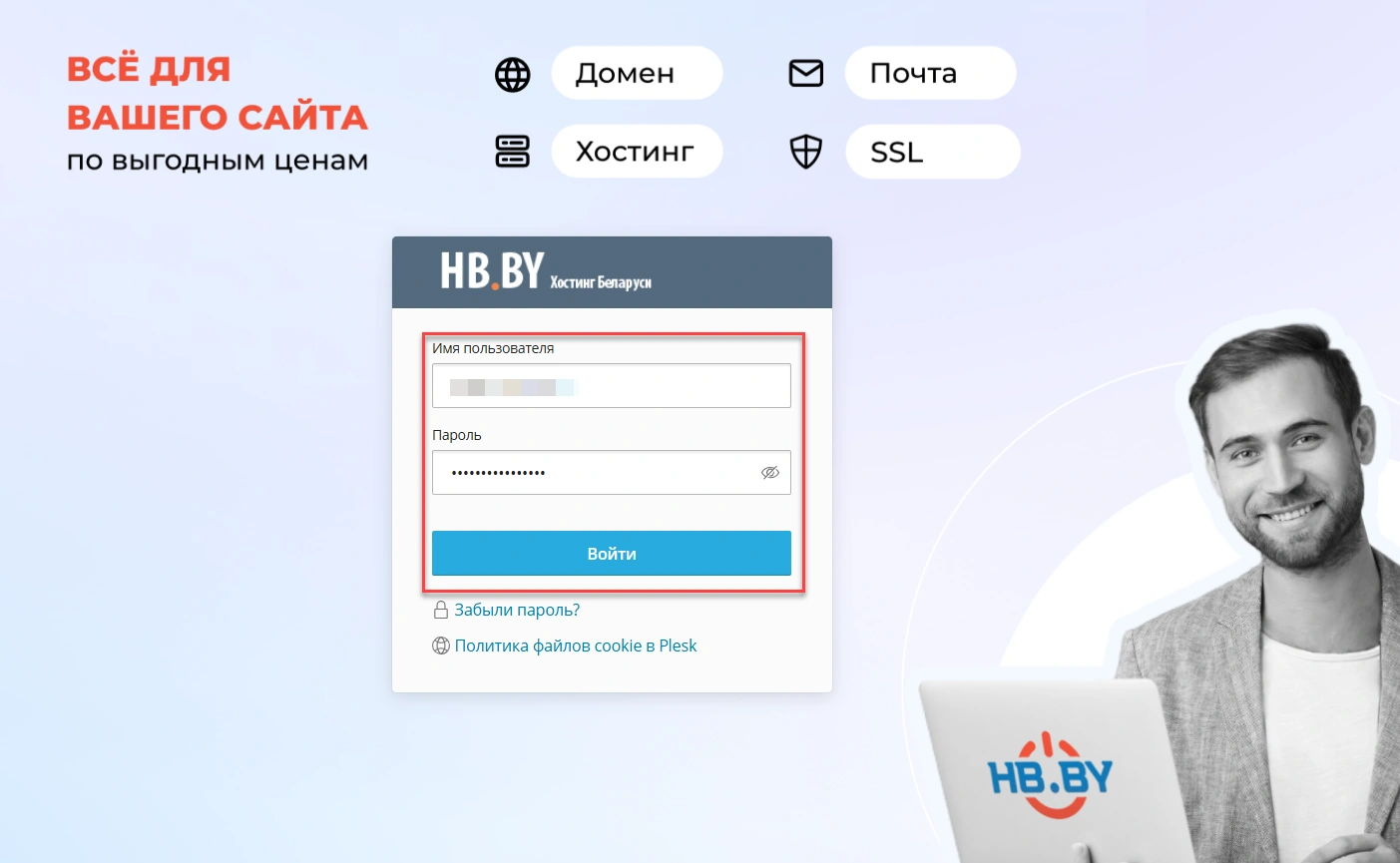 Вход в панель Plesk Вход в панель Plesk
