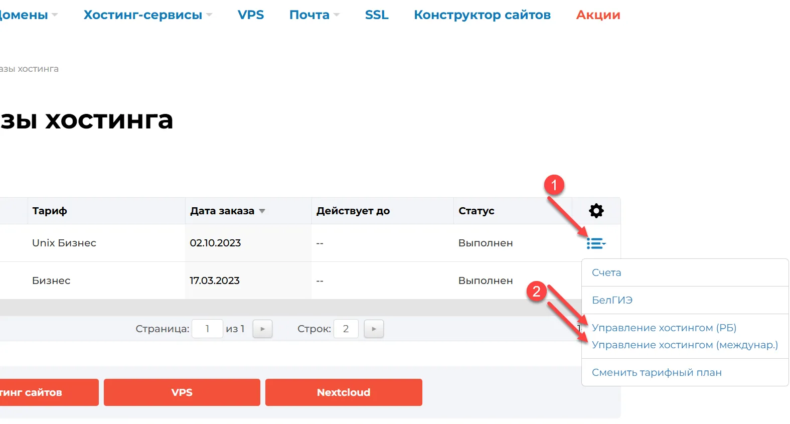 Вход к управлению хостингом Изображение 8
